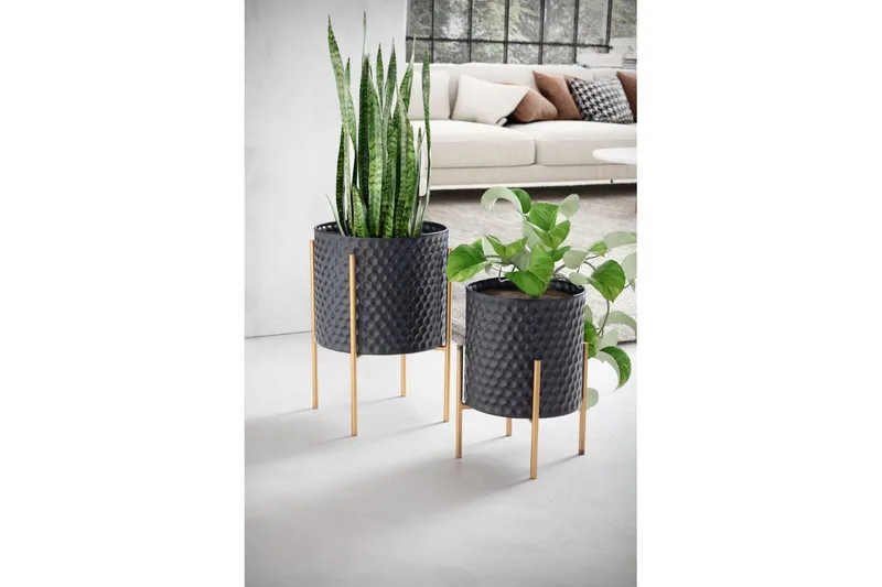 Vase Wohnling Sett av 2 Aluminium Blomster Plantepotte 3D Sirkel Overflate Moderne - Innredning - Krukker