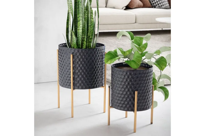 Vase Wohnling Sett av 2 Aluminium Blomster Plantepotte 3D Sirkel Overflate Moderne - Innredning - Krukker