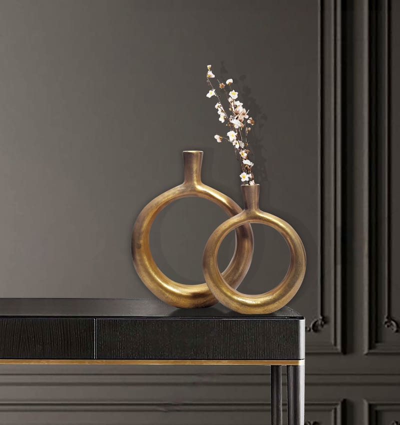 Dalena Vase 45 cm Sett med 2 - Antikk gull - Innredning - Vaser