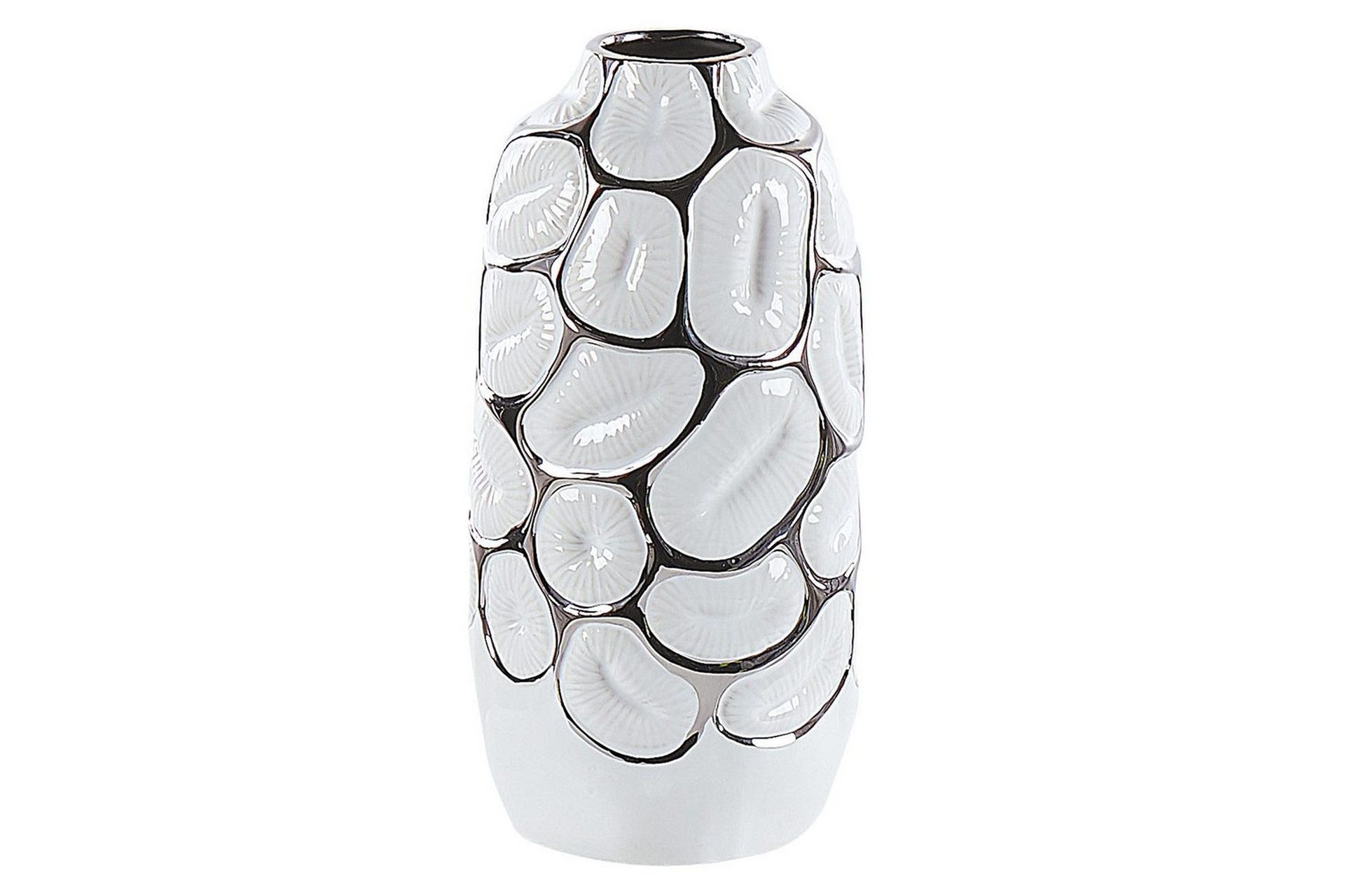 Dekorationsvas Beliani Cenabum 13x13x28 cm White\|\|Chrome -