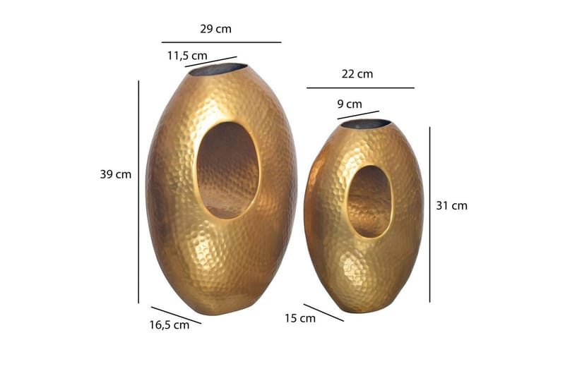 Vase Wohnling Sett av 2 Aluminium Hamret utseende, moderne loftstil Gull - Gull - Innredning - Vaser