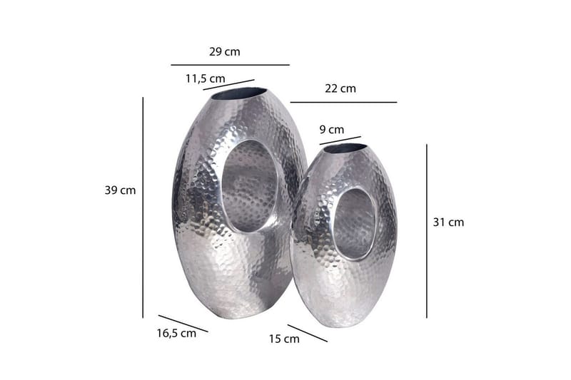 Vase Wohnling Sett av 2 Aluminium Hamret utseende, moderne loftstil Sølv - Sølv - Innredning - Vaser
