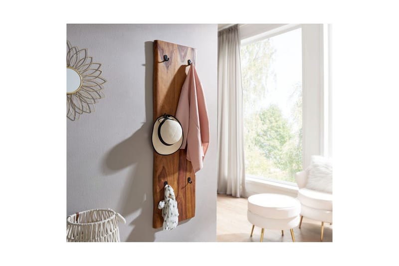 Garderobe Wohnling Vegghengt knaggrekke laget av massivt tre, to-rads krokrekke - Innredning - Veggdekorasjon - Dekorfolie - Flisdekor
