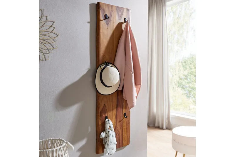 Garderobe Wohnling Vegghengt knaggrekke laget av massivt tre, to-rads krokrekke - Innredning - Veggdekorasjon - Dekorfolie - Flisdekor