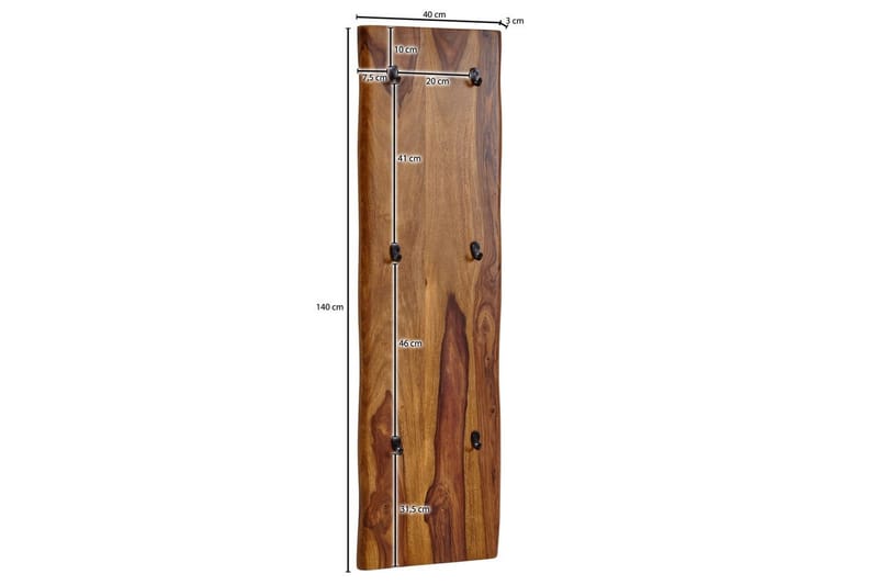 Garderobe Wohnling Vegghengt knaggrekke laget av massivt tre, to-rads krokrekke - Innredning - Veggdekorasjon - Dekorfolie - Flisdekor