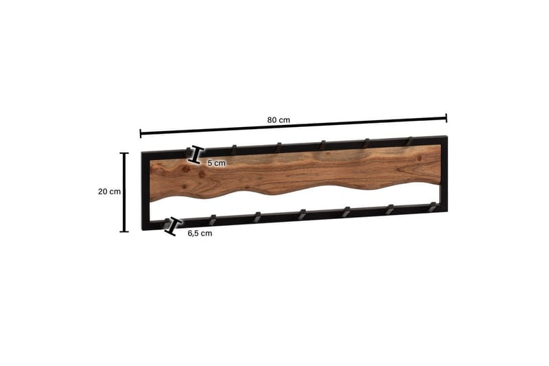Garderobe Wohnling Vegghengt knaggrekke med 13 metallkroker, naturlig trestruktur, svart metallramme - Innredning - Veggdekorasjon - Dekorfolie - Flisdekor