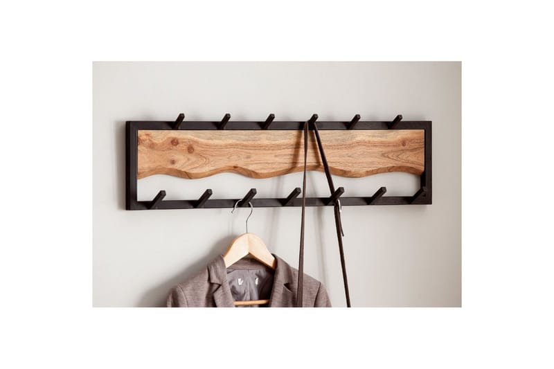 Garderobe Wohnling Vegghengt knaggrekke med 13 metallkroker, naturlig trestruktur, svart metallramme - Innredning - Veggdekorasjon - Dekorfolie - Flisdekor