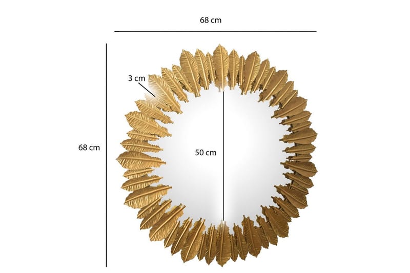 Speil Wohnling Fjær Metallramme Rund 68 cm Moderne - Innredning - Veggdekorasjon - Dekorfolie - Flisdekor