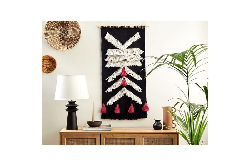 Väggdekoration i tyg Beliani Pakpattan Black||White||Hot Pink - Innredning - Bilder & kunst