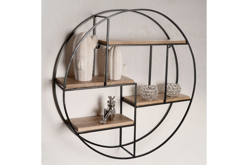 Vegghylle Wohnling Rundt heltre med metallramme veggmontert industrielt - Oppbevaring - Hyller - Vegghylle