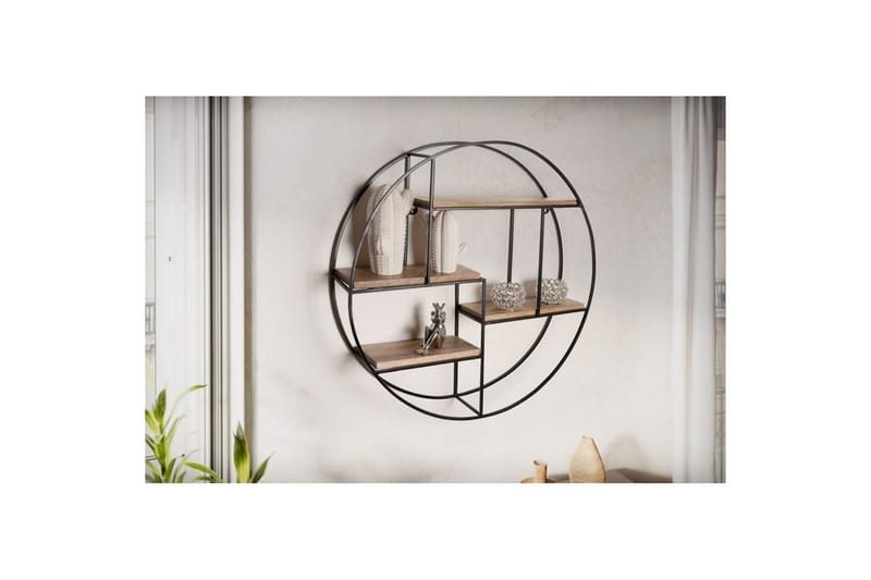 Vegghylle Wohnling Rundt heltre med metallramme veggmontert industrielt - Oppbevaring - Hyller - Vegghylle
