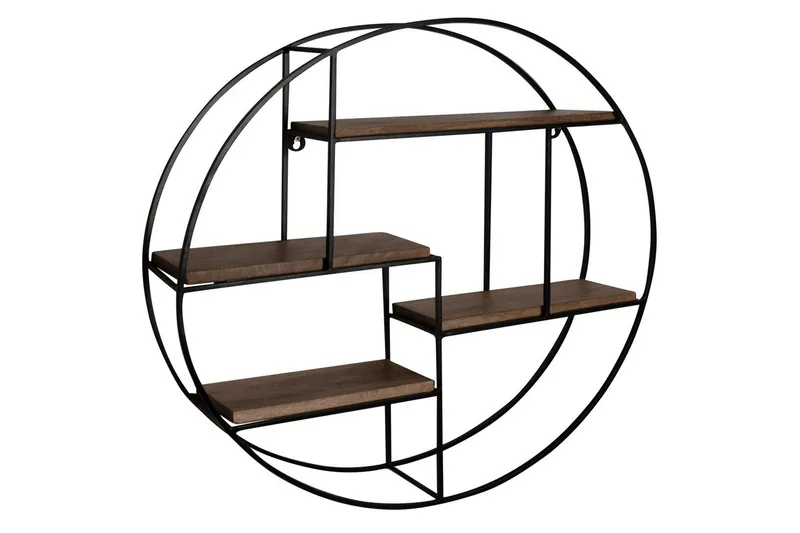 Vegghylle Wohnling Rundt heltre med metallramme veggmontert industrielt, undefined