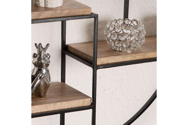 Vegghylle Wohnling Rundt heltre med metallramme veggmontert industrielt - Oppbevaring - Hyller - Vegghylle