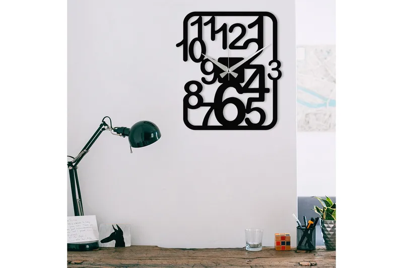 Achterdis Veggklokke Firekantete, Svart