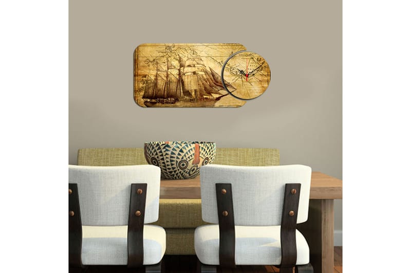 Decorative MDF Clock (2 Pieces) 68x32 - Innredning - Veggdekorasjon - Veggklokke