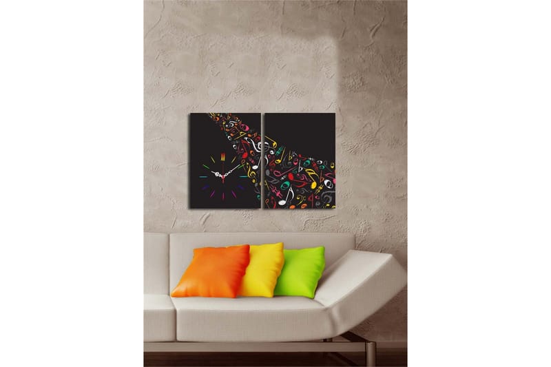 Dekorativ Canvasbilde med Klokke 2 Deler - Flerfarget - Innredning - Veggdekorasjon - Veggklokke
