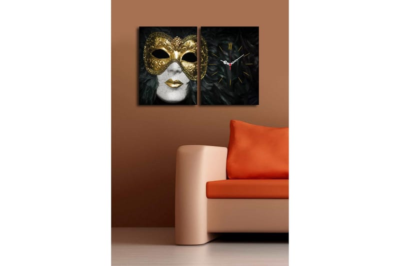 Dekorativ Canvasbilde med Klokke 2 Deler - Flerfarget - Innredning - Veggdekorasjon - Veggklokke