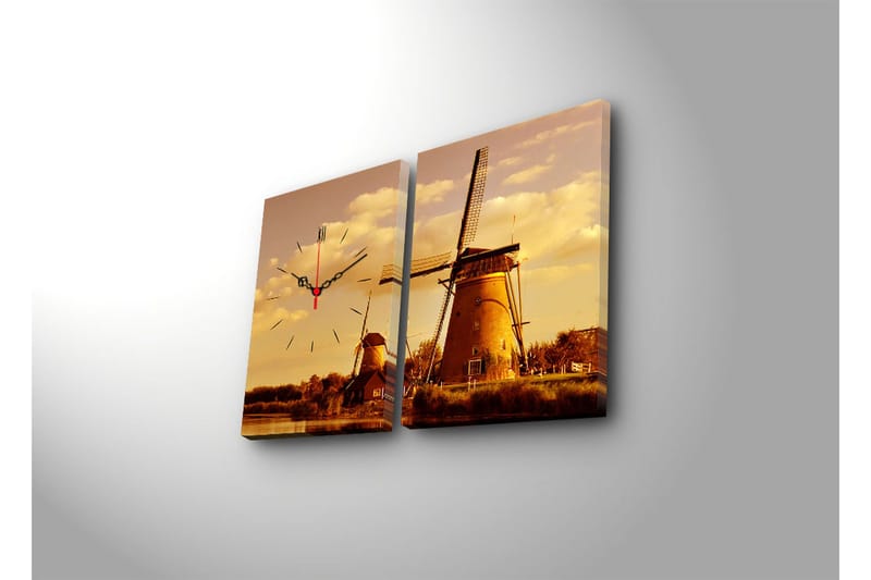 Dekorativ Canvasbilde med Klokke 2 Deler - Flerfarget - Innredning - Veggdekorasjon - Veggklokke