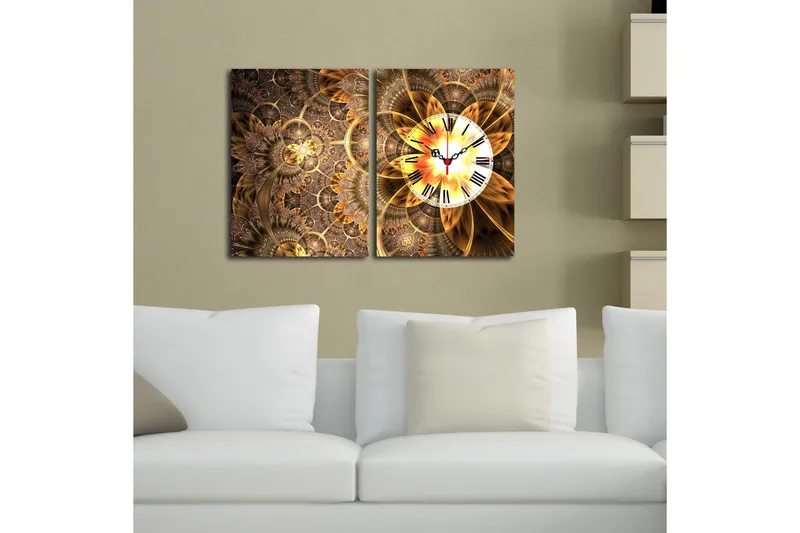 Dekorativ Canvasbilde med Klokke 2 Deler - Flerfarget - Innredning - Veggdekorasjon - Veggklokke