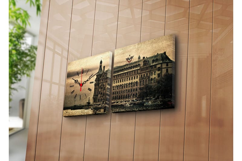 Dekorativ Canvasbilde med Klokke 2 Deler - Flerfarget - Innredning - Veggdekorasjon - Veggklokke