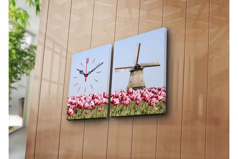 Dekorativ Canvasbilde med Klokke 2 Deler - Flerfarget - Innredning - Veggdekorasjon - Veggklokke