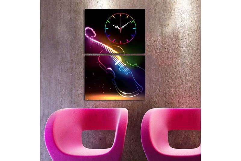 Dekorativ Canvasbilde med Klokke 2 Deler - Flerfarget - Innredning - Veggdekorasjon - Veggklokke