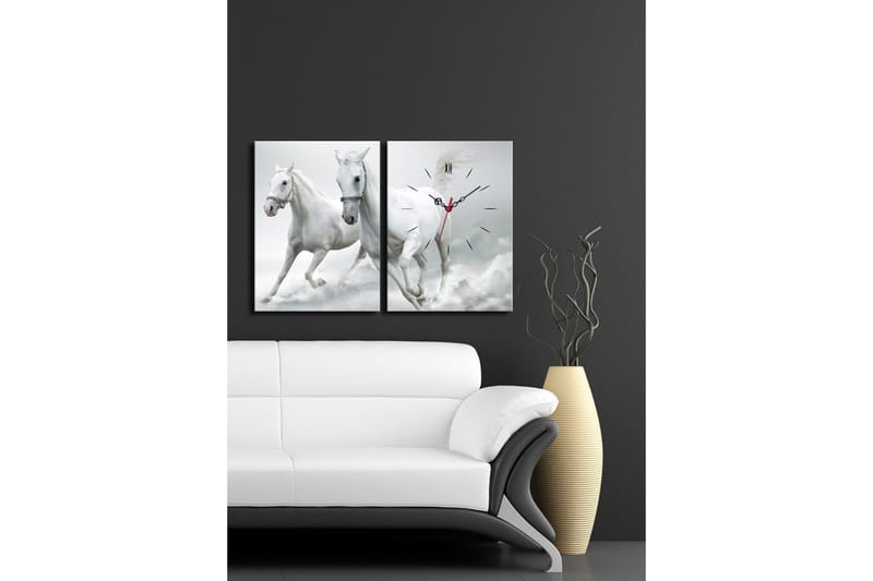 Dekorativ Canvasbilde med Klokke 2 Deler - Flerfarget - Innredning - Veggdekorasjon - Veggklokke