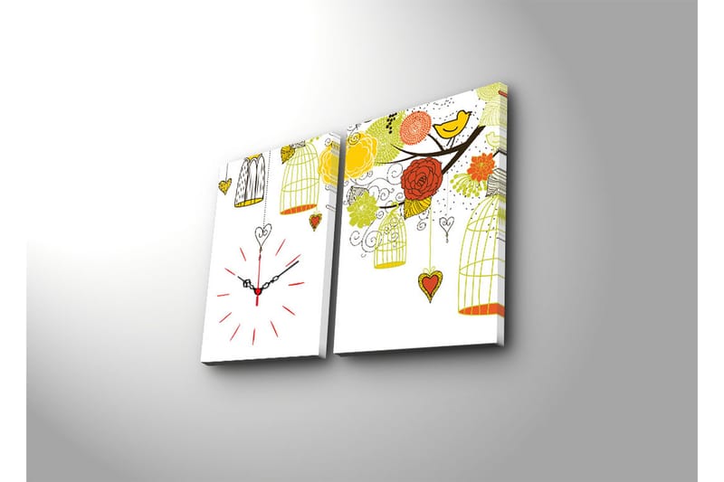 Dekorativ Canvasbilde med Klokke 2 Deler - Flerfarget - Veggklokke