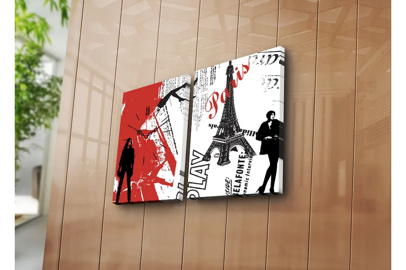 Dekorativ Canvasbilde med Klokke 2 Deler - Flerfarget - Innredning - Veggdekorasjon - Veggklokke