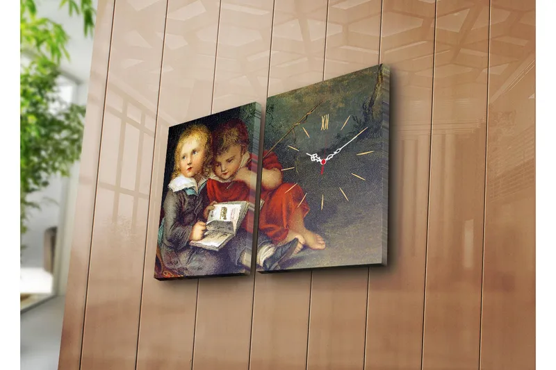 Dekorativ Canvasbilde med Klokke 2 Deler, Flerfarget