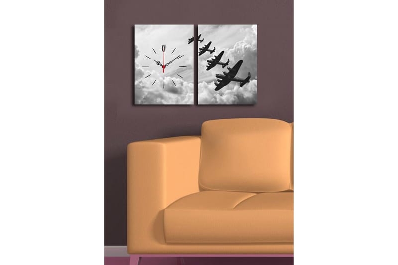 Dekorativ Canvasbilde med Klokke 2 Deler - Flerfarget - Innredning - Veggdekorasjon - Veggklokke