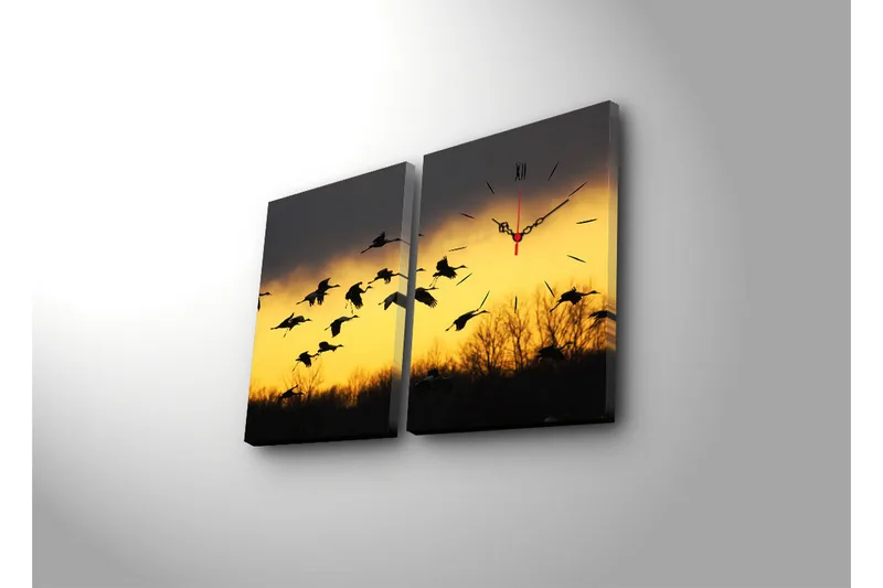 Dekorativ Canvasbilde med Klokke 2 Deler - Flerfarget - Innredning - Veggdekorasjon - Veggklokke