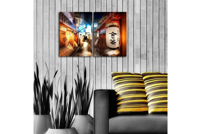 Dekorativ Canvasbilde med Klokke 2 Deler - Flerfarget - Innredning - Veggdekorasjon - Veggklokke