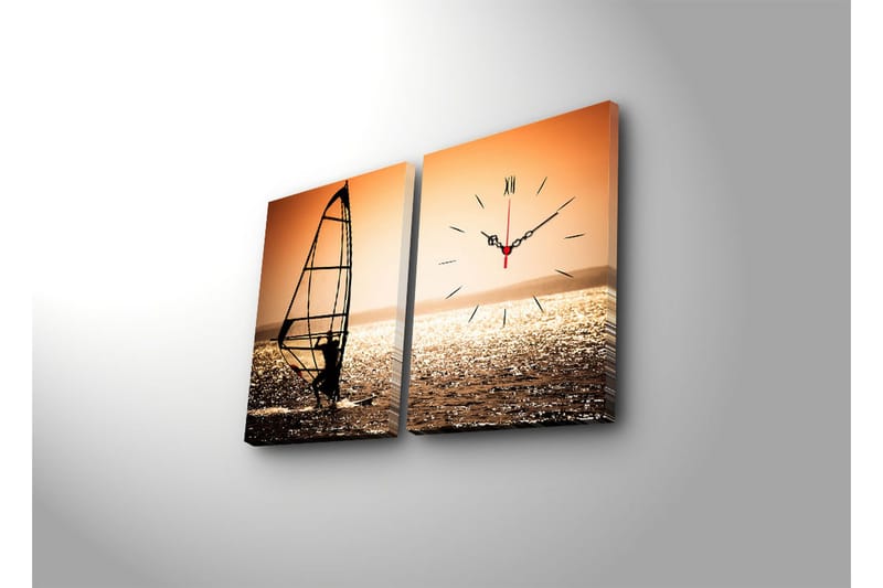 Dekorativ Canvasbilde med Klokke 2 Deler - Flerfarget - Innredning - Veggdekorasjon - Veggklokke