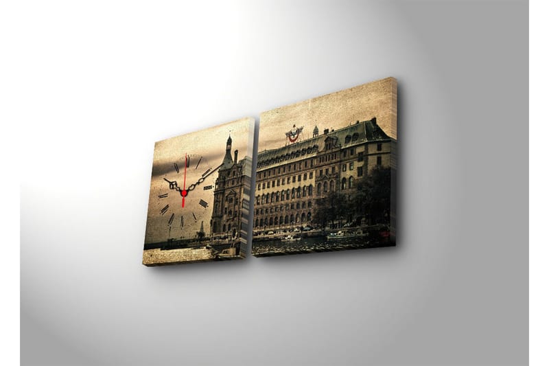 Dekorativ Canvasbilde med Klokke 2 Deler - Flerfarget - Innredning - Veggdekorasjon - Veggklokke