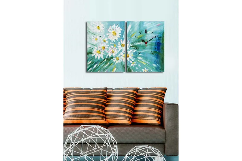 Dekorativ Canvasbilde med Klokke 2 Deler - Flerfarget - Innredning - Veggdekorasjon - Veggklokke