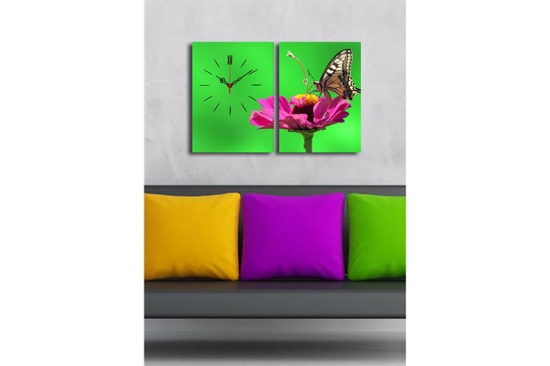 Dekorativ Canvasbilde med Klokke 2 Deler - Flerfarget - Innredning - Veggdekorasjon - Veggklokke