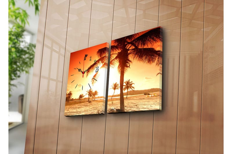 Dekorativ Canvasbilde med Klokke 2 Deler - Flerfarget - Innredning - Veggdekorasjon - Veggklokke