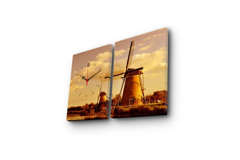 Dekorativ Canvasbilde med Klokke 2 Deler - Flerfarget - Innredning - Veggdekorasjon - Veggklokke