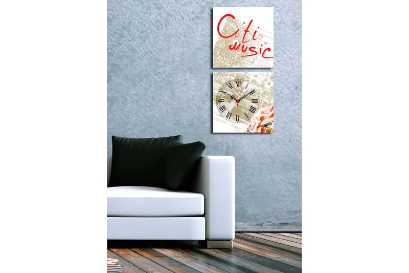 Dekorativ Canvasbilde med Klokke 2 Deler - Flerfarget - Innredning - Veggdekorasjon - Veggklokke