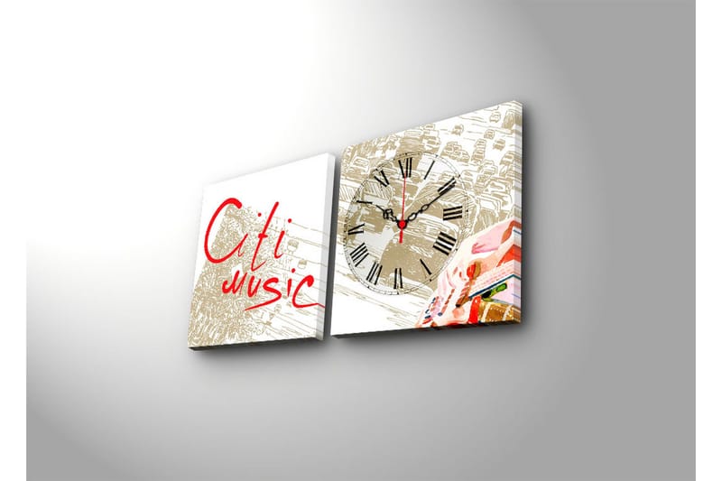 Dekorativ Canvasbilde med Klokke 2 Deler - Flerfarget - Innredning - Veggdekorasjon - Veggklokke