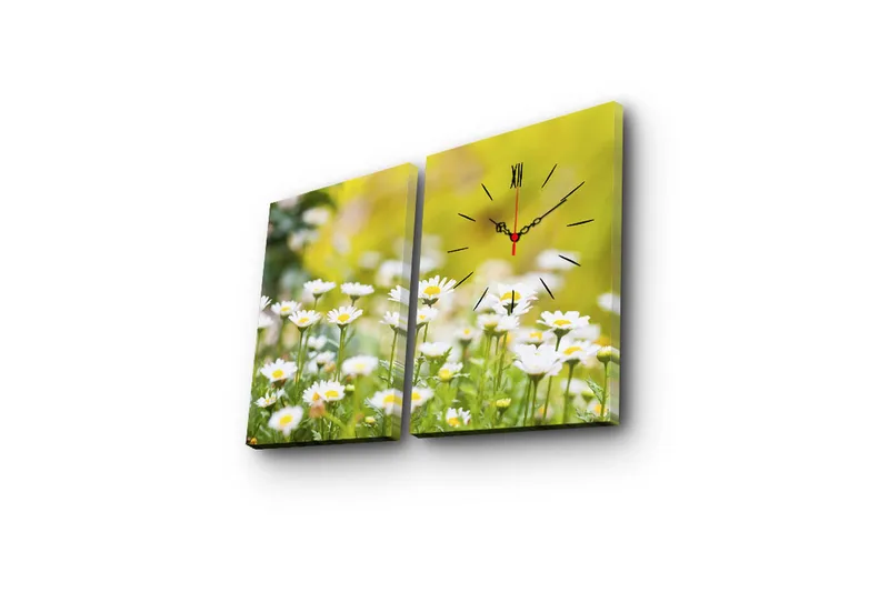 Dekorativ Canvasbilde med Klokke 2 Deler - Flerfarget - Innredning - Veggdekorasjon - Veggklokke