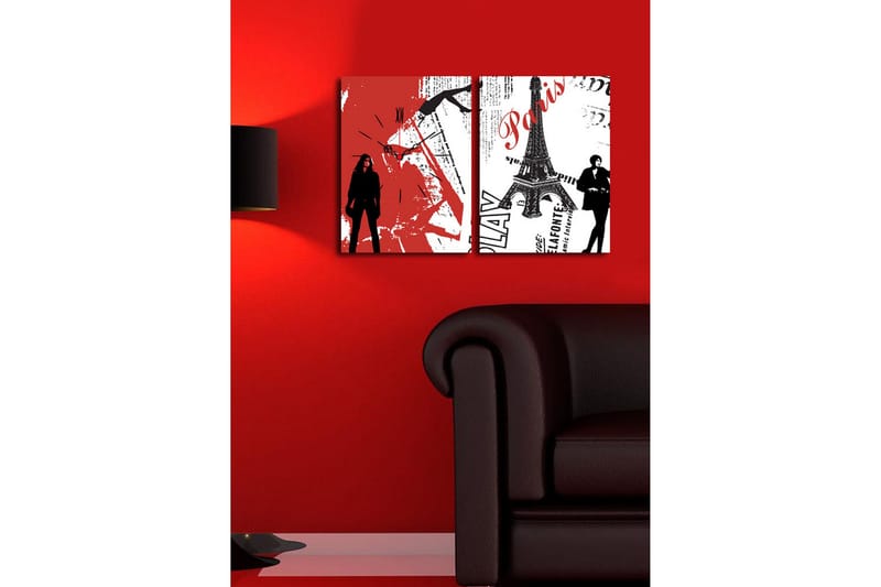 Dekorativ Canvasbilde med Klokke 2 Deler - Flerfarget - Innredning - Veggdekorasjon - Veggklokke