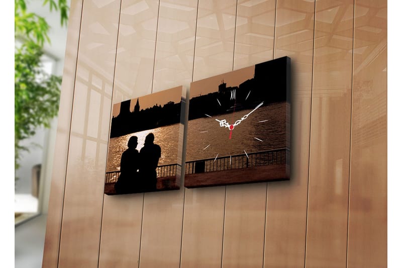 Dekorativ Canvasbilde med Klokke 2 Deler - Flerfarget - Innredning - Veggdekorasjon - Veggklokke