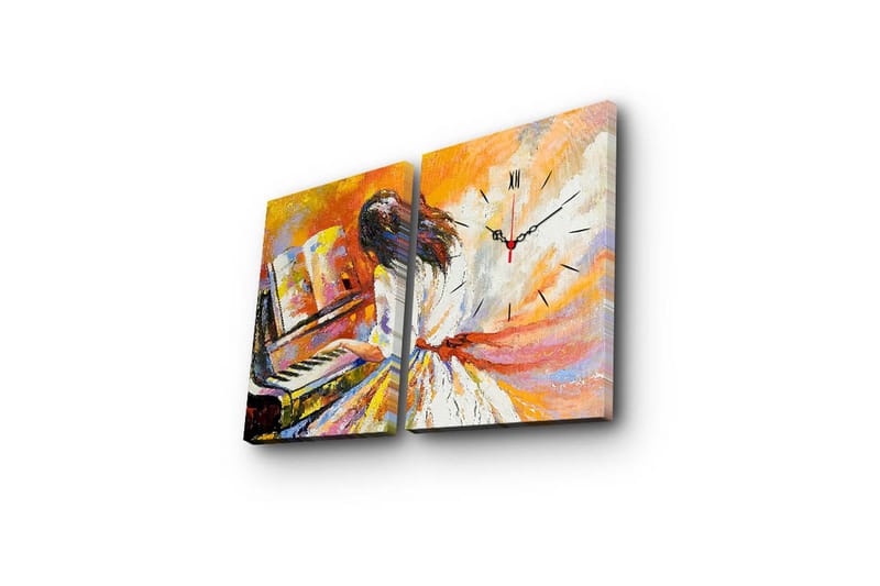 Dekorativ Canvasbilde med Klokke 2 Deler - Flerfarget - Innredning - Veggdekorasjon - Veggklokke