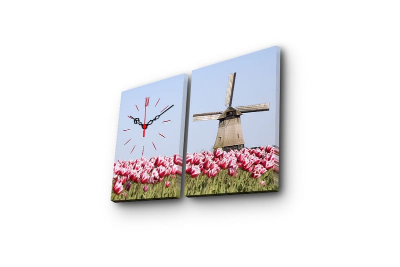 Dekorativ Canvasbilde med Klokke 2 Deler - Flerfarget - Innredning - Veggdekorasjon - Veggklokke