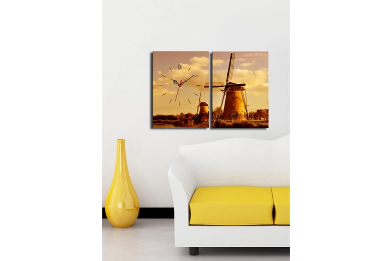 Dekorativ Canvasbilde med Klokke 2 Deler - Flerfarget - Innredning - Veggdekorasjon - Veggklokke