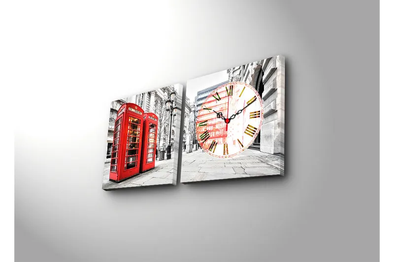 Dekorativ Canvasbilde med Klokke 2 Deler - Flerfarget - Innredning - Veggdekorasjon - Veggklokke