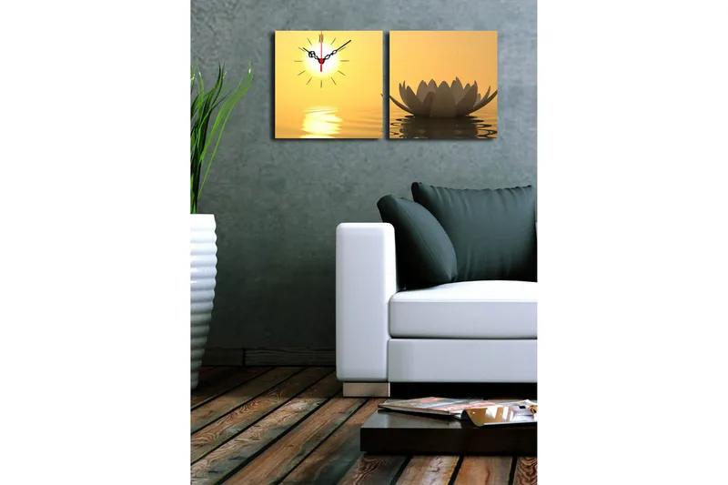 Dekorativ Canvasbilde med Klokke 2 Deler - Flerfarget - Innredning - Veggdekorasjon - Veggklokke