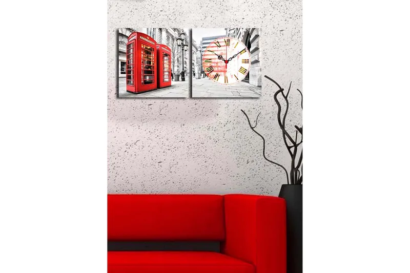 Dekorativ Canvasbilde med Klokke 2 Deler - Flerfarget - Innredning - Veggdekorasjon - Veggklokke